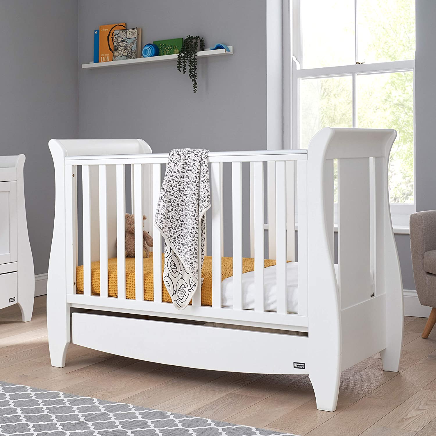 Amazing Baby Cot Bed Full Size 126x66cm White grey Wood Convert Junior new UK